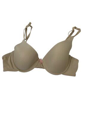 Maidenform One Fab Fit 2.0 Demi Bra 36C Light Beige Pink Bow 08259 CleanGirl